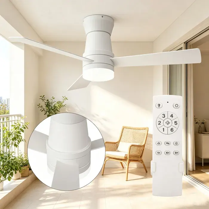 Ventilateur de Plafond LED Silencieux - 3 Températures - 6 Vitesses Réversible Écoénergétique 15W - Anti-Humidité - Blanc