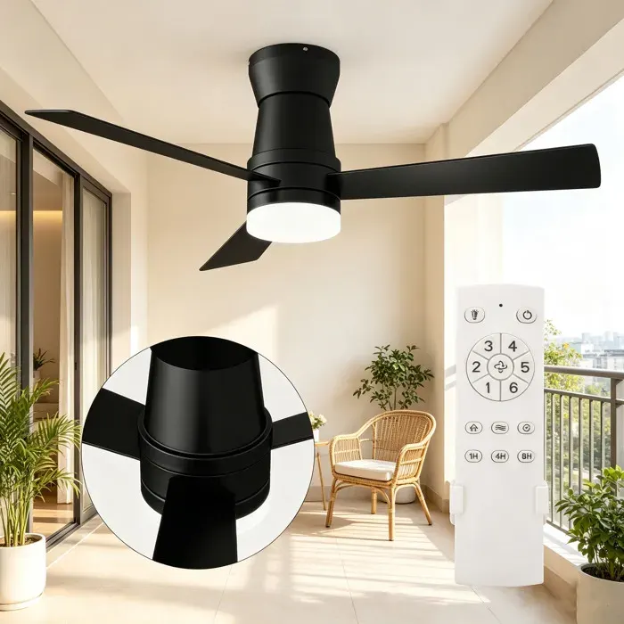 Ventilateur de Plafond LED Silencieux - 3 Températures - 6 Vitesses Réversible Écoénergétique 15W - Anti-Humidité - Noir