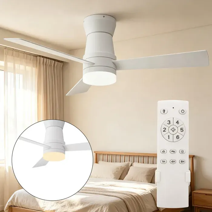 Ventilateur de Plafond LED Silencieux - 6 Vitesses -Écoénergétique 15W - Anti-Humidité - ventilateur plafond reversible - Blanc