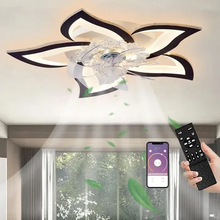Ventilateur de plafond LED silencieux avec éclairage 50W Plafonnier 6 vitesses avec télécommande / APP Lampe à intensité variable