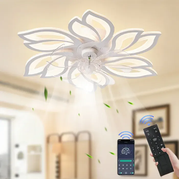 Ventilateur de plafond LED silencieux avec télécommande - 6 vitesses - Minuterie - 3 couleurs Intensité variable -Contrôle App-65cm