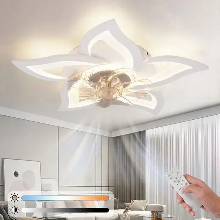 Ventilateur de plafond LED silencieux NETTLIFE Design Floral Blanc 3000-6500K Télécommande Minuterie 6 Vitesses Chambre Salon