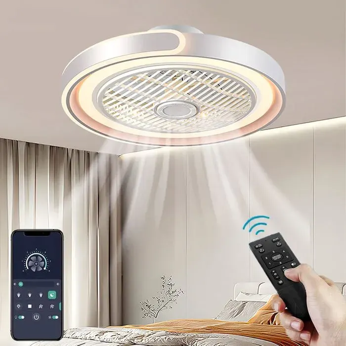 Ventilateur de plafond LED silencieux télécommande lumière réglable6 vitesses réversiblespour chambresalondesign blanc moderne
