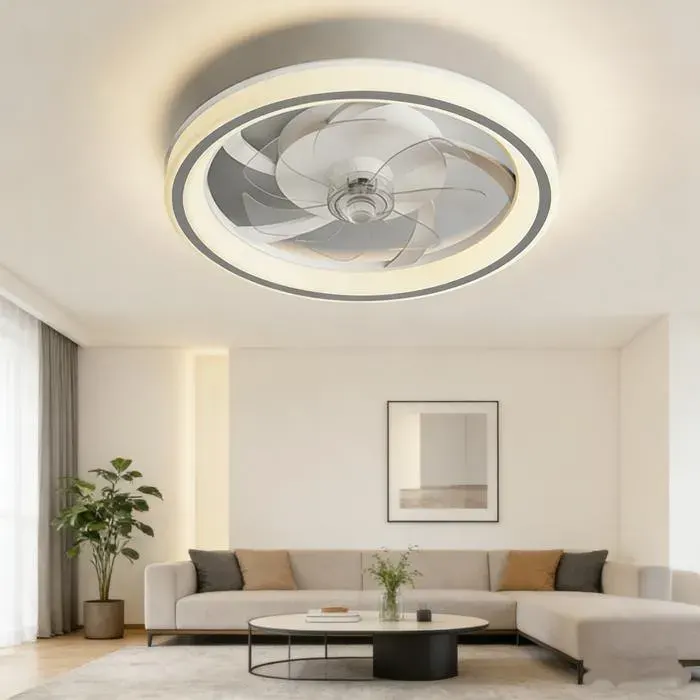 Ventilateur de plafond LED simple télécommande Ventilateur plafonnier vitesse du vent à 6 niveaux salon et chambre-48CM-gris