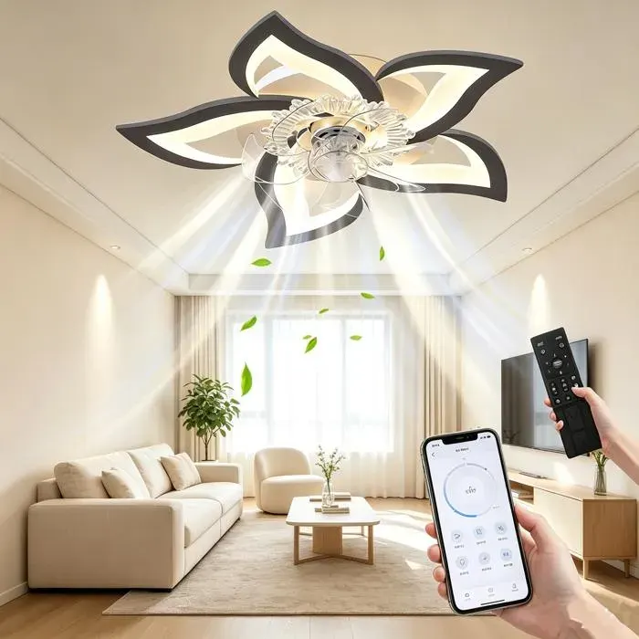 Ventilateur de plafond LED Télécommande 6 vitesses 3 couleurs Intensité variable Minuterie Contrôle app Muet 69 CM50 WNoir