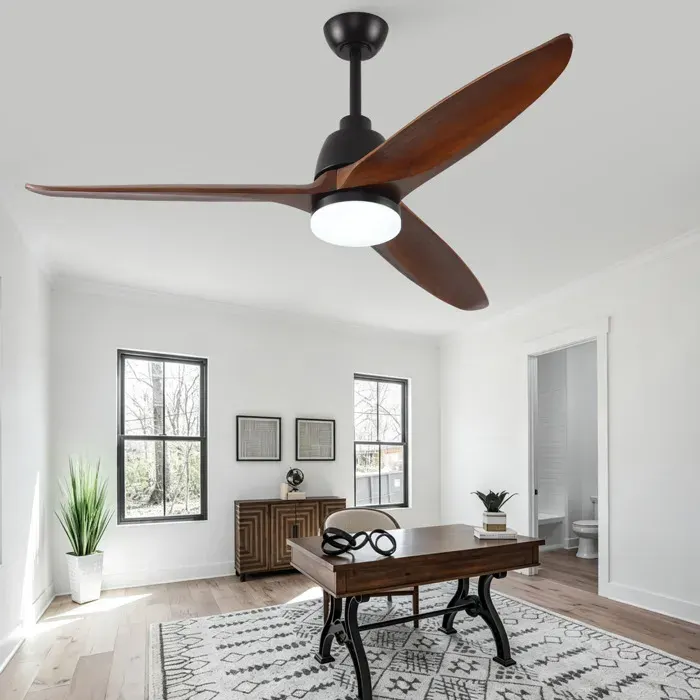 Ventilateur de Plafond LED Télécommande 6 Vitesses - BEAUNIV - Réversible Bois Métal Noyer Noir 142 × 142 × 368 cm