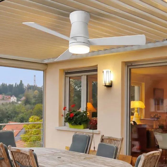 Ventilateur de Plafond Lumineux - 42 / 106cm - 3 Pales en Bois avec Éclairage LED Tricolore et Télécommande - Blanc