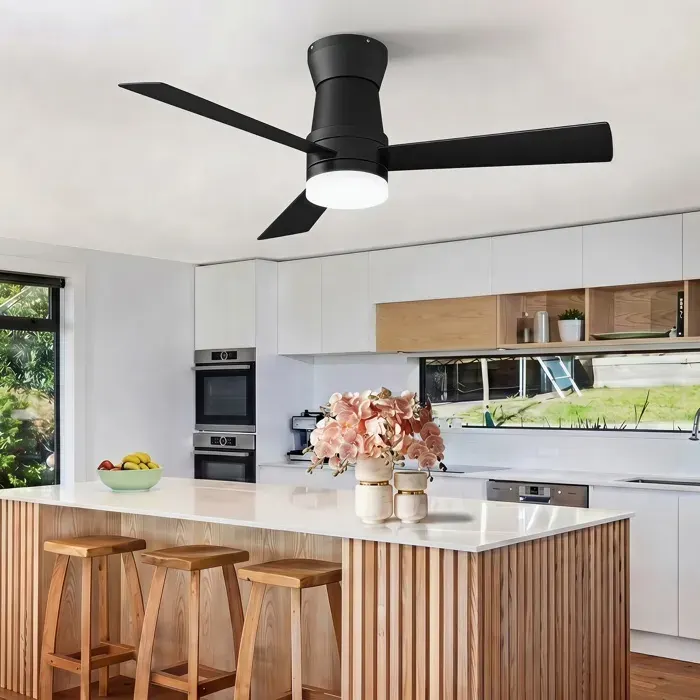 Ventilateur de Plafond Lumineux - 42 / 106cm - 3 Pales en Bois avec Éclairage LED Tricolore et Télécommande - Noir