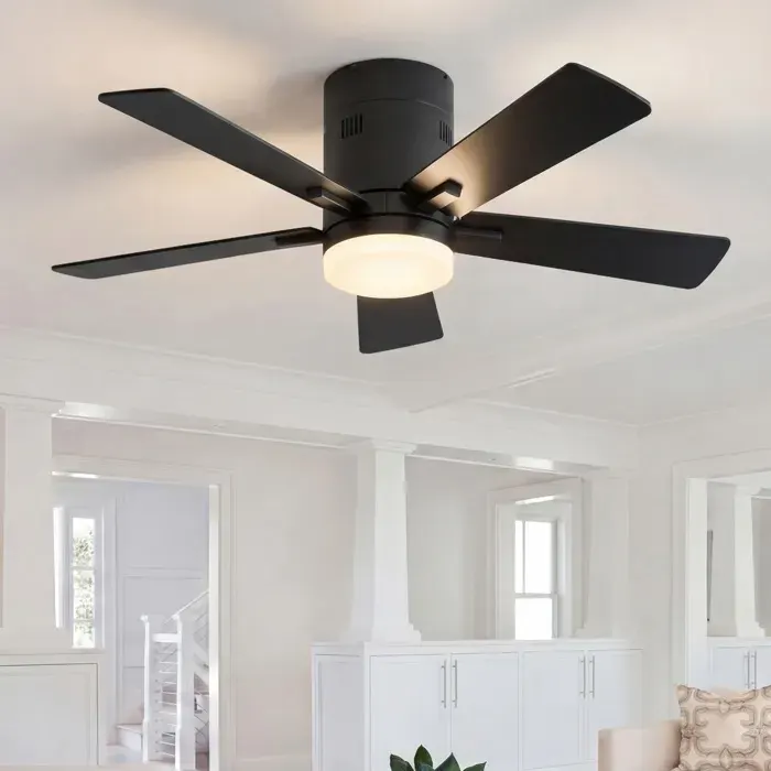 Ventilateur de Plafond Lumineux - 42 / 106cm - 5 Pales en Bois avec Éclairage LED Tricolore et Télécommande - Noir