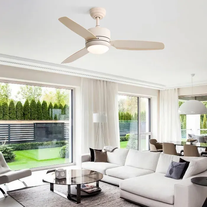 Ventilateur de plafond lumineux 46 pouces 6 vitesses - LPOSPI - moteur DC réversible ABS blanc cassé 1168 cm