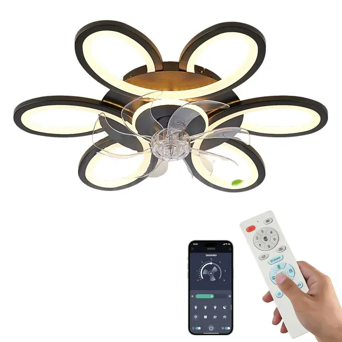 Ventilateur de plafond lumineux de 25 pouces 18-25 W télécommande + contrôle par application convient aux chambres/appartements