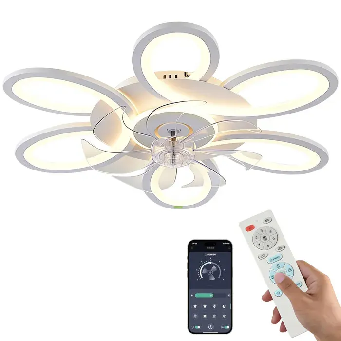 Ventilateur de plafond lumineux de 25 pouces 7 pales fonctionnement silencieux convient pour une chambre/cuisine de 15 m².