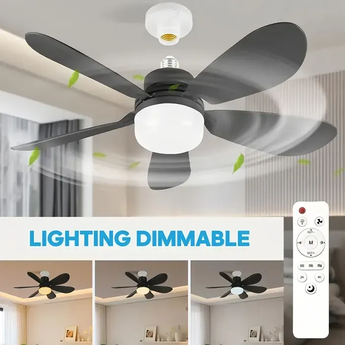 Ventilateur de plafond lumineux de 50 cm (20 pouces) - 6 pales éclairage LED 3 couleurs réglable douille E27
