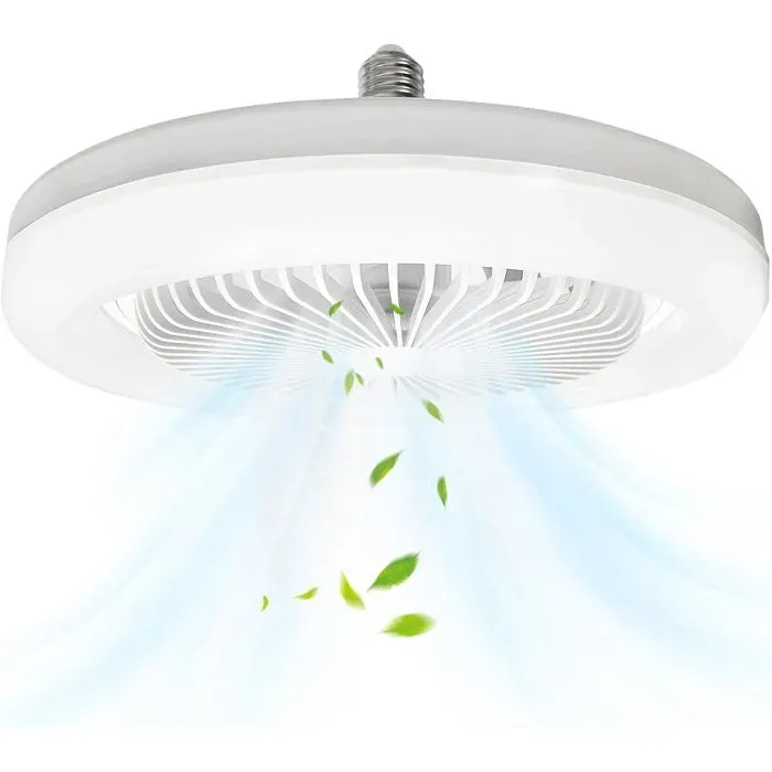 Ventilateur de plafond lumineux E27 10 pouces 30W silencieux portable mural pour chambre et salon avec gradation tricolore