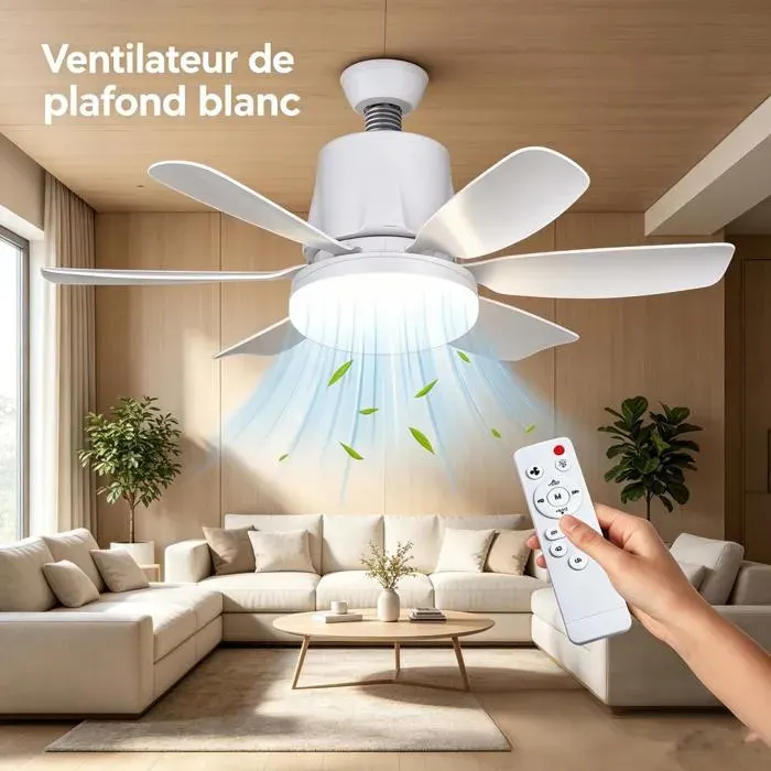 Ventilateur de plafond lumineux LED E27 – 30W 2400lm 3 vitesses 3 températures de couleur minuterie 1/2/4h – 47 cm - blanc