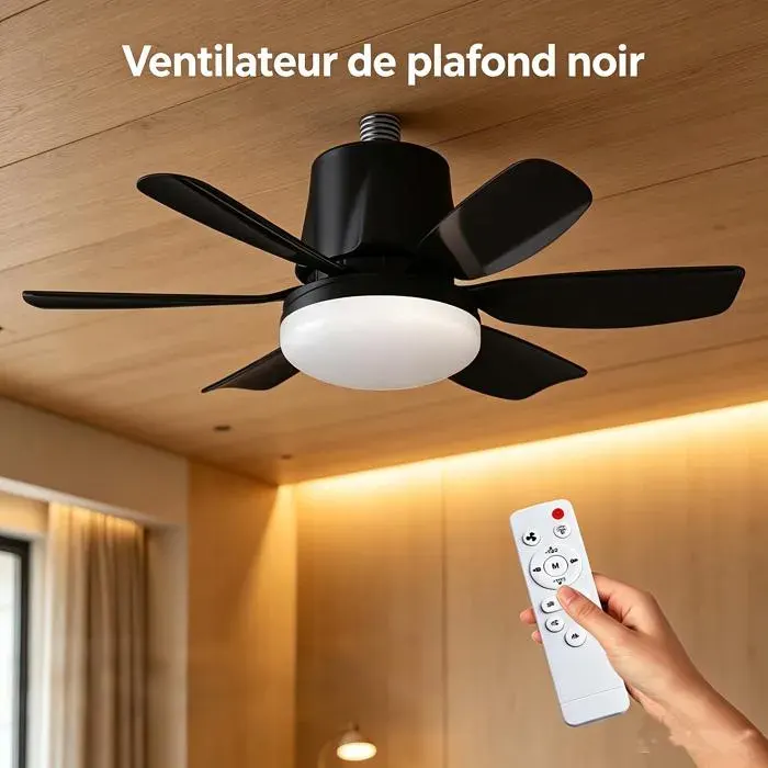 Ventilateur de plafond lumineux LED E27 - 47 cm– 30W 2400lm 3 vitesses 3 couleurs - minuterie - silencieux – Pour chambre salon