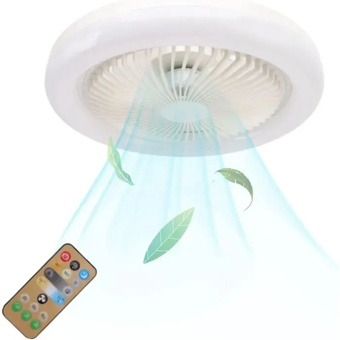 Ventilateur de plafond lumineux luminosité et température réglables 3 vitesses minuterie mode veille télécommande gris