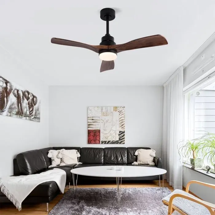 Ventilateur de plafond lumineux silencieux 3 pales - BEAUNIV - télécommande 6 vitesses en ABS noir noyer 42 pouces