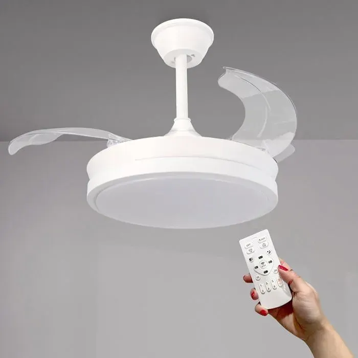 Ventilateur de plafond M mimotec White Thor avec lumière LED télécommande 6 vitesses