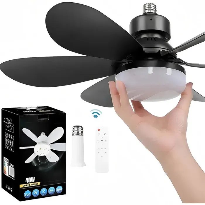 Ventilateur de plafond - MEIHOWWU - 40W 52 cm 6 pales noires - LED dimmable - 3 vitesses - Télécommande