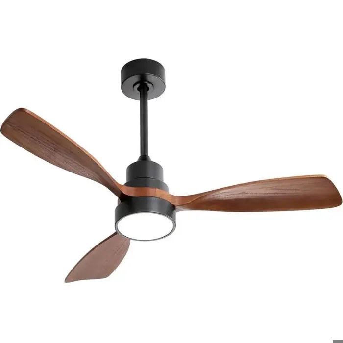 Ventilateur de plafond moderne 48 pouces à 3 pales en bois massif Lumière LED moteur DC 6 vitesses avec télécommande