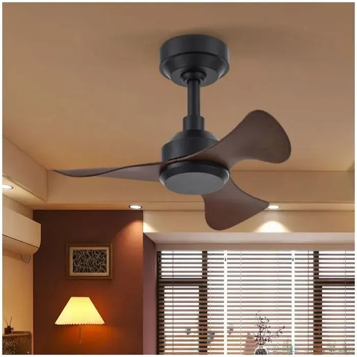 Ventilateur de plafond moderne 56 cm sans lampe moteur DC réversible 6 vitesses télécommande idéal chambre et salonNoyer noir