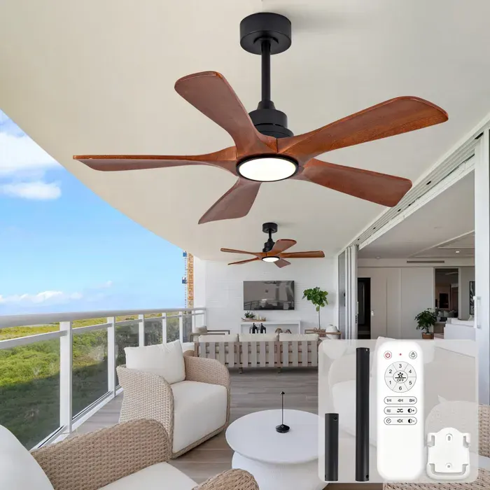Ventilateur de plafond moderne à 5 pales avec éclairage et télécommande 6 vitesses réglables 3 températures de couleur réglables