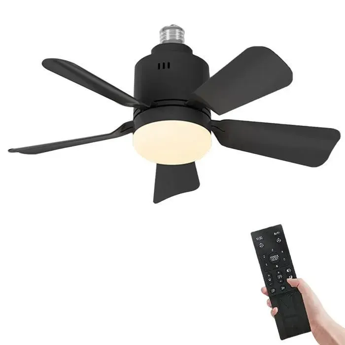 Ventilateur de plafond moderne avec lumière LED 24W moteur en cuivre sans balais 3 vitesses minuterie design compact