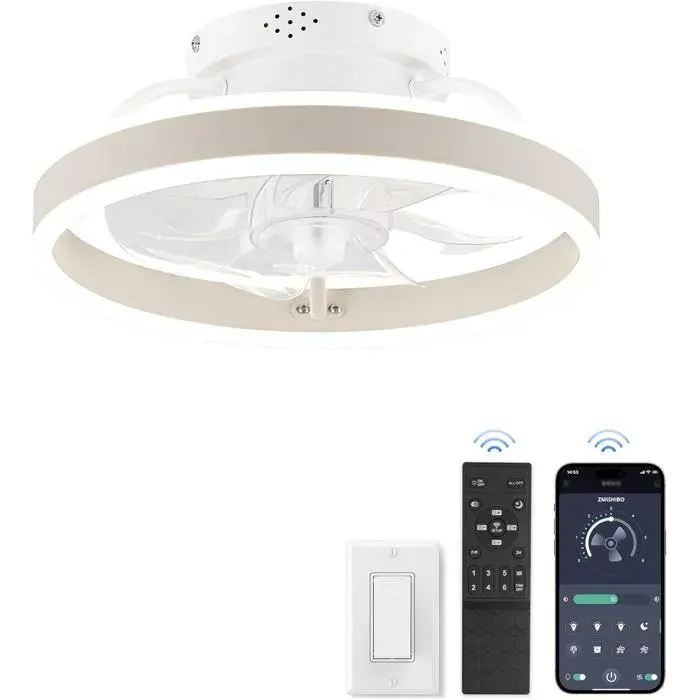 Ventilateur de plafond moderne avec lumières 33 cm à intensité variable 3 températures de couleur 6 vitesses de vent minuterie
