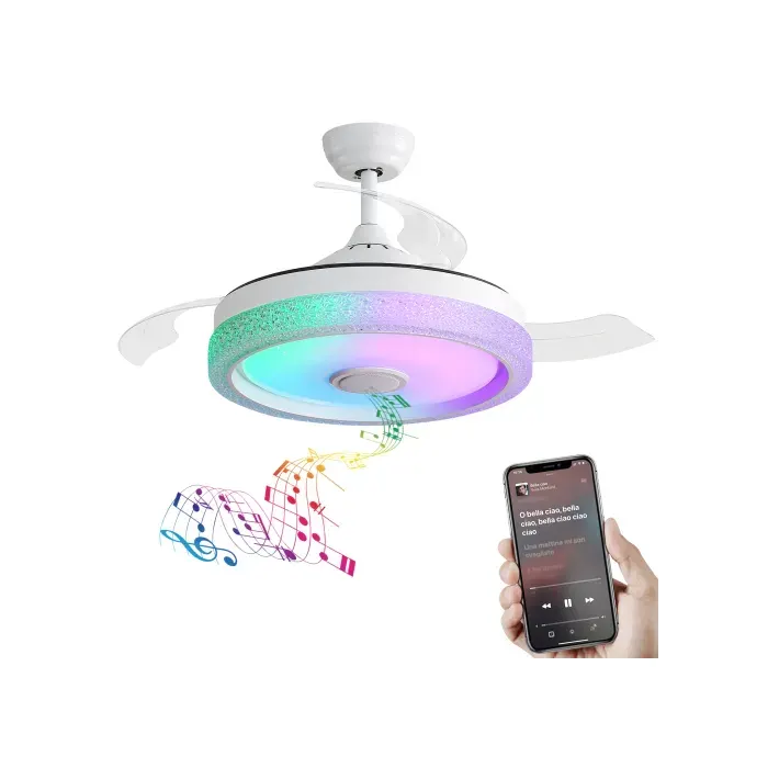 Ventilateur de plafond moderne invisible de 42 poucesavec éclairage LED de 32 W - Réglage de léclairage de App