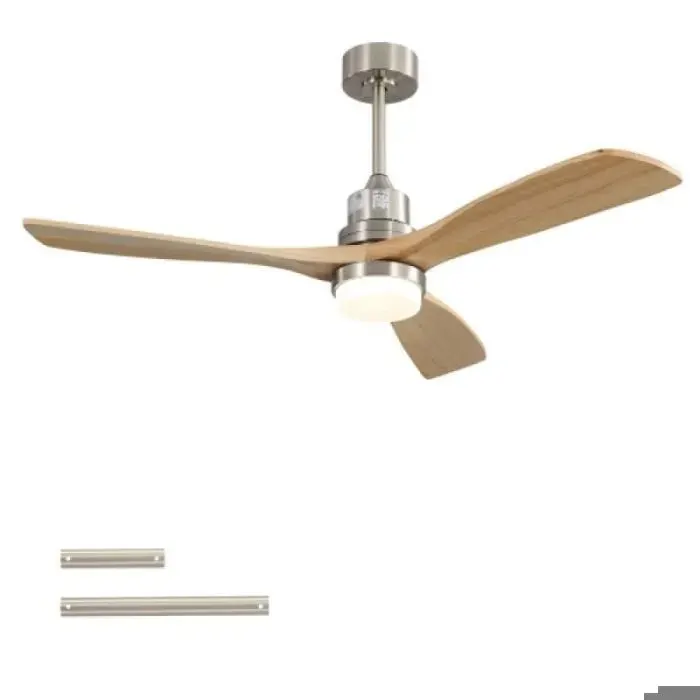 Ventilateur de plafond moteur CC réversible 132 cm 3 pales bois solides éclairage 6 vitesses et télécommande fournie