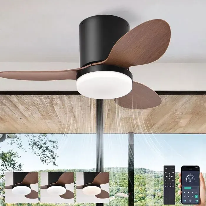 Ventilateur de plafond - Moteur DC réversible Éclairage LED intégré - Petites pièces - 63 cm