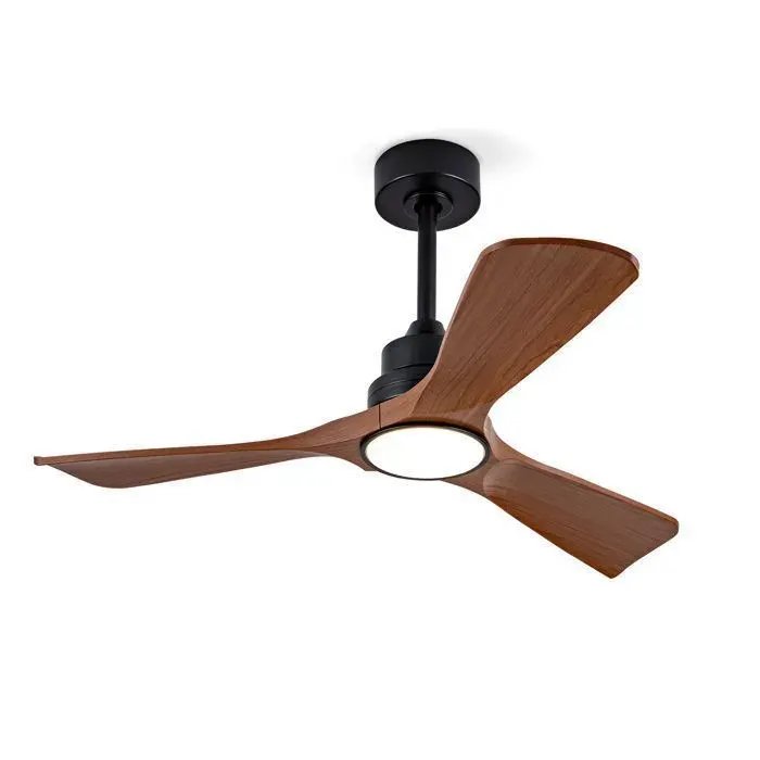 Ventilateur de plafond noir 107 cm avec éclairage 3 pales Bois télécommande moteur CC réversible et LED à intensité variable