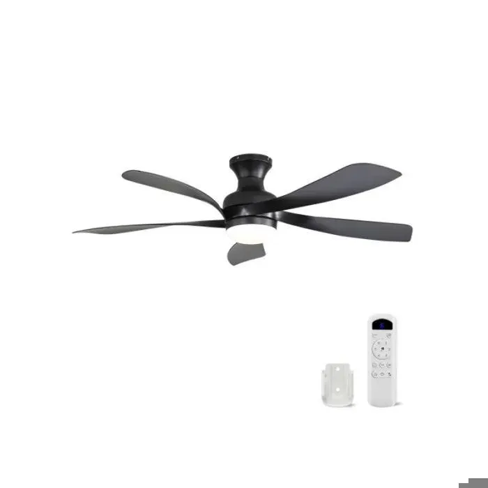 Ventilateur de plafond noir 132 cm à 5 pales 6 vitesses éclairage LED modulable minuterie 1/4/8H livré avec télécommande