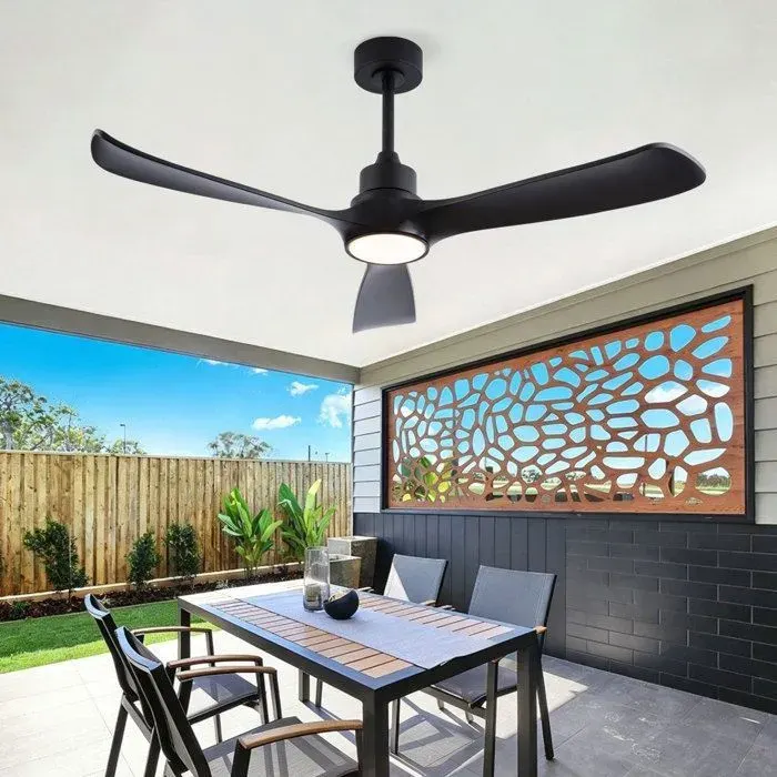 Ventilateur de plafond noir 132 cm avec lumière télécommande moteur DC réversible 6 vitesses