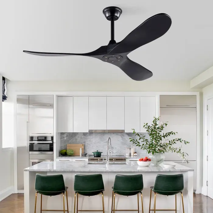 Ventilateur de plafond noir 132 cm bois massif sans lumière avec télécommande 6 vitesses silencieux