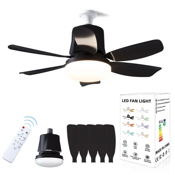Ventilateur de plafond noir 30 W E27 à LED à intensité variable et silencieux pour salon noir VENTILATEUR DE PLAFOND