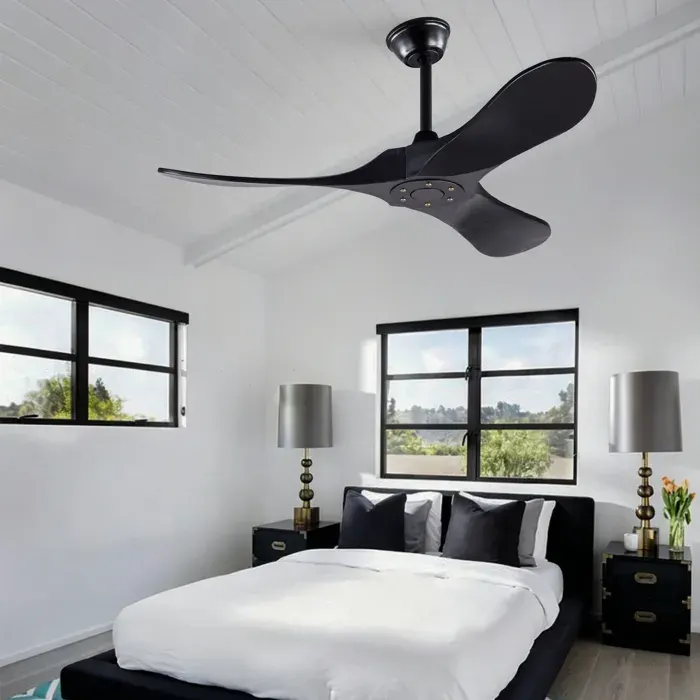 Ventilateur de Plafond Noir 42 Pouces Sans Lumière 3 Pales Bois Massif Télécommande Moteur DC Silencieux