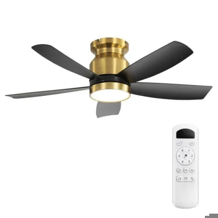 Ventilateur de plafond noir 5 pales ABS 42 pouces silencieux avec éclairage moteur réversible adapté petite pièce