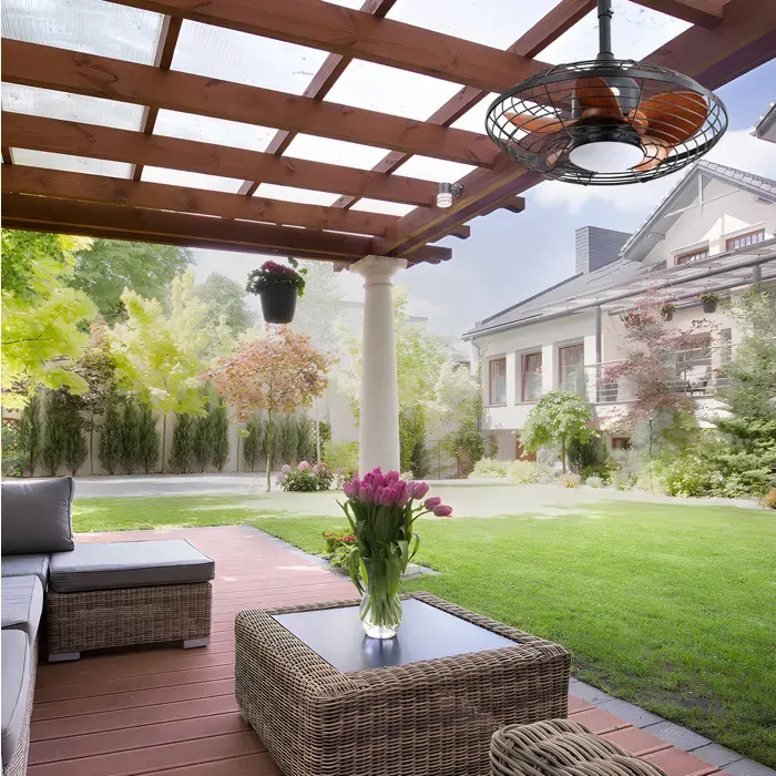 Ventilateur De Plafond Noir LED 18 W Ventilateur Moderne FloraGrace Pour Terrasse Et Pergola Télécommande 51cm