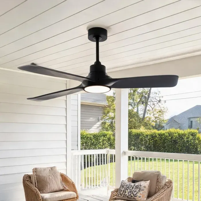 Ventilateur de plafond noir mat 132 cm avec lumière LED moteur DC réversible télécommande minuterie 3 températures de couleur