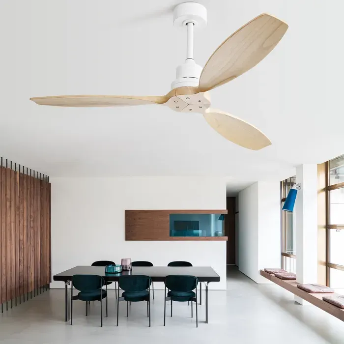 Ventilateur de plafond plat 132 cm pales en bois massif (sans éclairage) 6 vitesses avec télécommande pour la terrasse salon