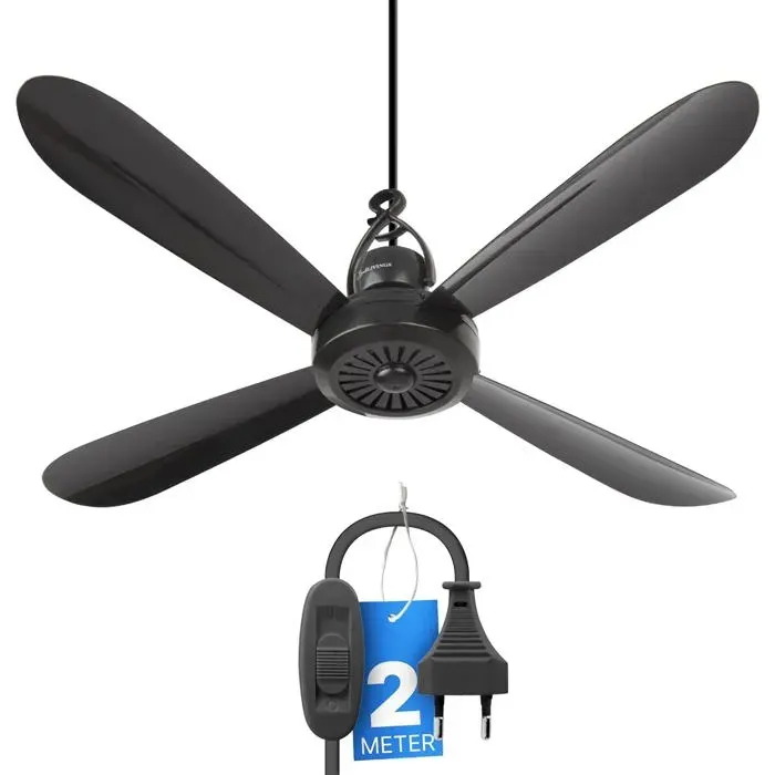 Ventilateur de plafond portable à suspendre silencieux env. 25 dB moteur 5 W basse consommation Ø 40 cm prise EU 220-240 V