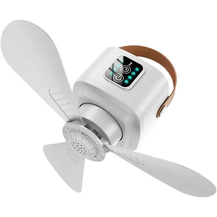 Ventilateur de plafond portable avec lumière LED 4 vitesses pour intérieur et extérieurBlanc