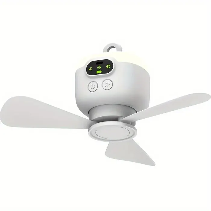 Ventilateur de plafond portable rechargeable par USB avec télécommande design moderne idéal pour le camping ou lextérieur blanc