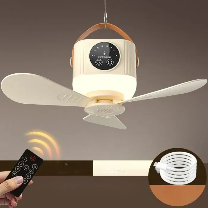 Ventilateur de plafond portable rechargeableventilateur suspendu USB sans fil pour litcamping en extérieur-5V 2A-Jaune