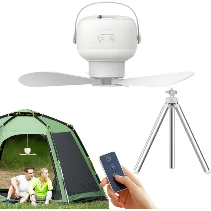 Ventilateur de plafond portable USB lumière LED télécommande pour tente/plage 7200mAh