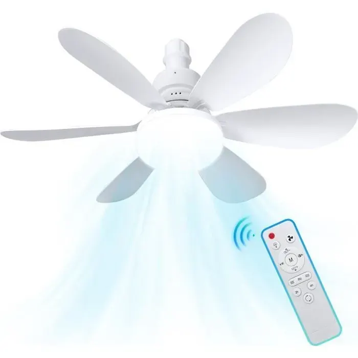 Ventilateur de Plafond - PRUMYA - Modèle E27 - 40W - 3 Vitesses - Lumière LED 3000-6500K