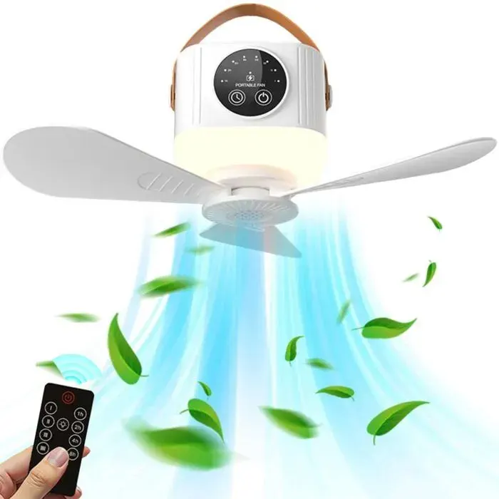 Ventilateur de plafond rechargeable - SHU - Modèle portable - LED 3600mAh - Télécommande - 4 vitesses — coloris Blanche