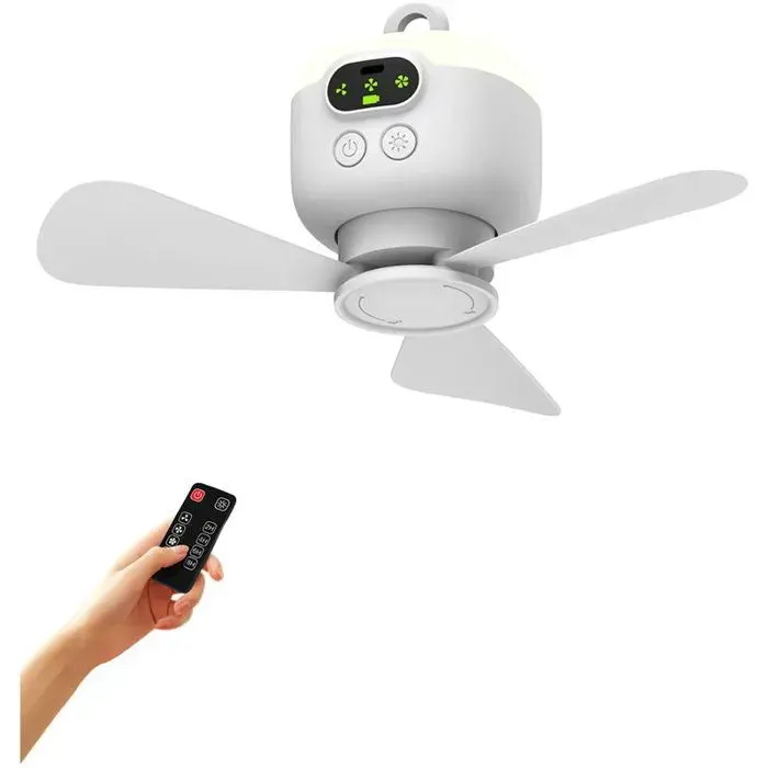 Ventilateur de plafond Rechargeable USB 8000 mAh Avec lampe nuit télécommande suspendu pour chambre camping et
